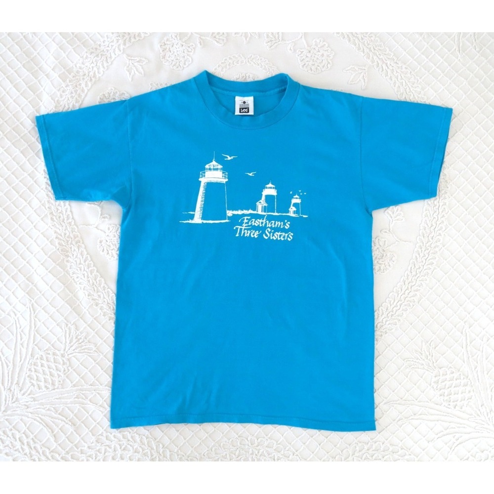 Vintage Lee Heavy Weight Cotton USA Made Easthams Three Sisters Lighthouse Tee L